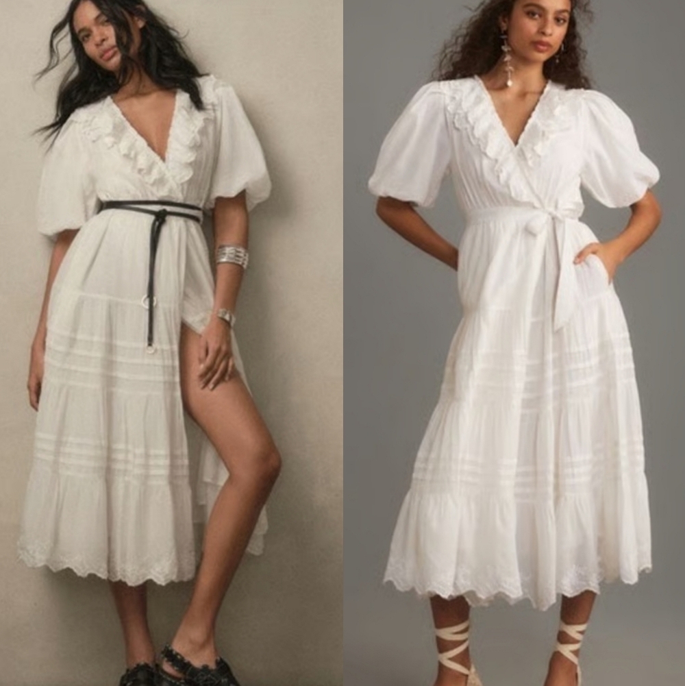 Anthropologies Love The Label Short Sleeve Ruffled Tiered Wrap Maxi Dress